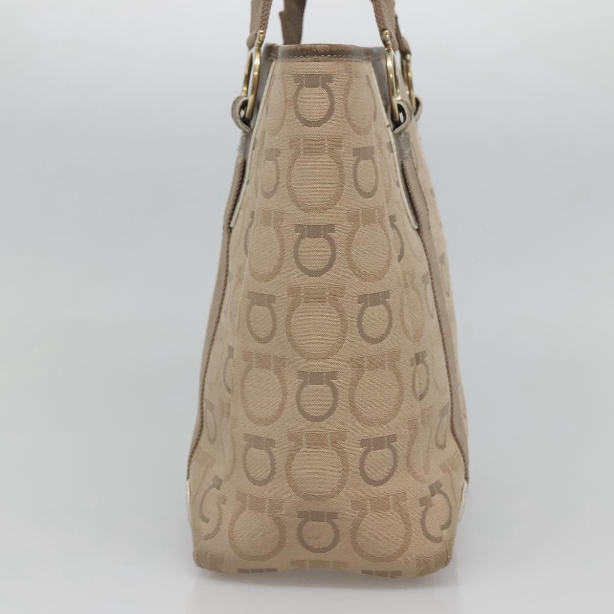 Salvatore Ferragamo Gancini Tote Bag Canvas Beige gold Auth BA3168