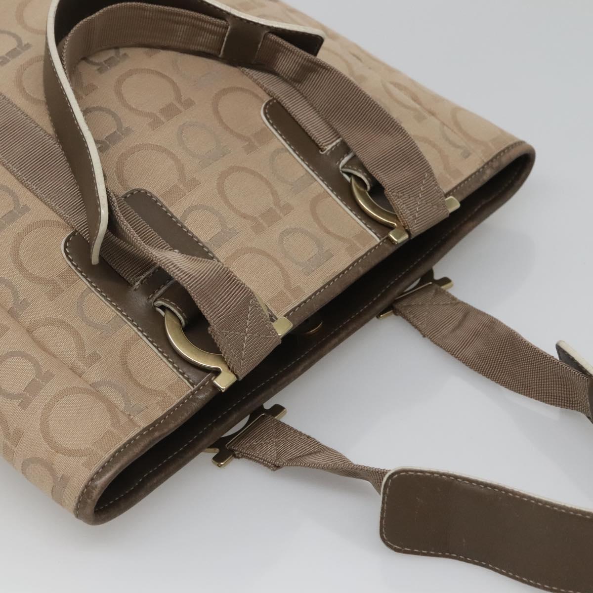 Salvatore Ferragamo Gancini Tote Bag Canvas Beige gold Auth BA3168