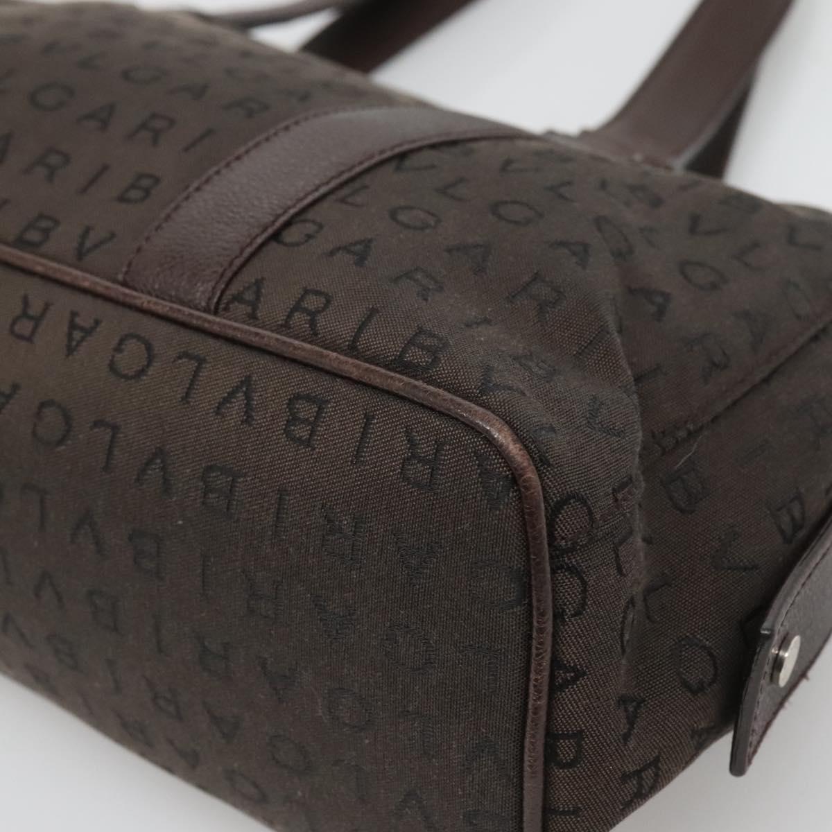 BVLGARI Logo Mania Shoulder Bag Canvas Brown Silver Auth BA3170
