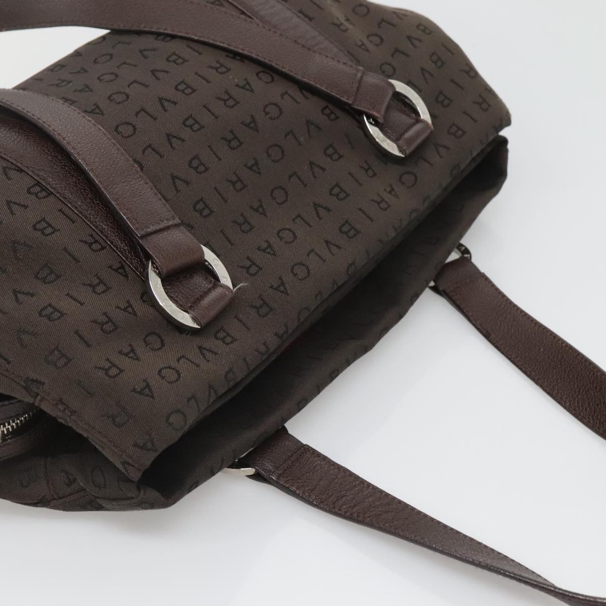 BVLGARI Logo Mania Shoulder Bag Canvas Brown Silver Auth BA3170