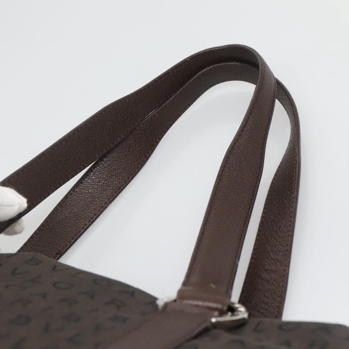 BVLGARI Logo Mania Shoulder Bag Canvas Brown Silver Auth BA3170