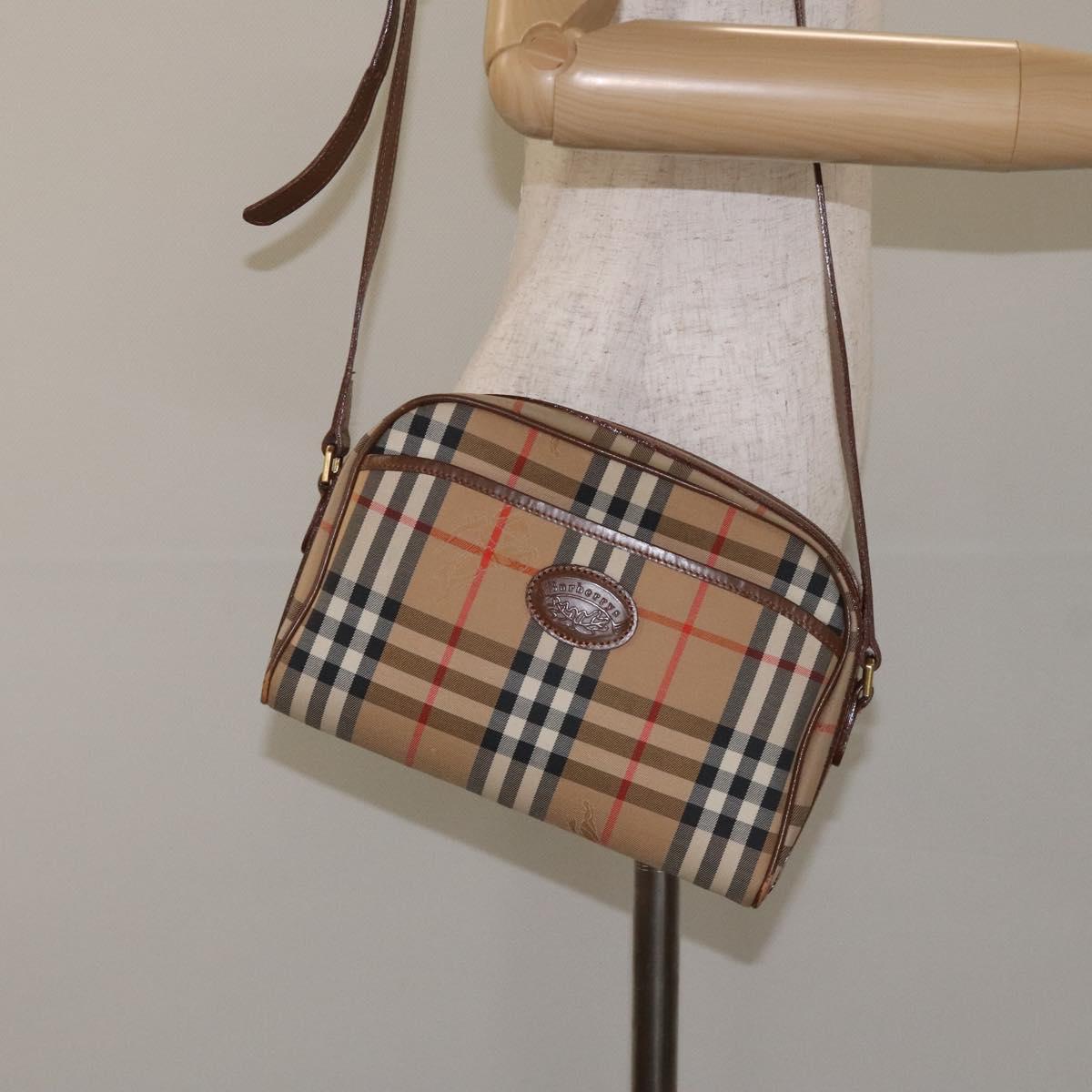 Burberrys Nova Check Shoulder Bag Canvas Beige Gold Auth BA3173