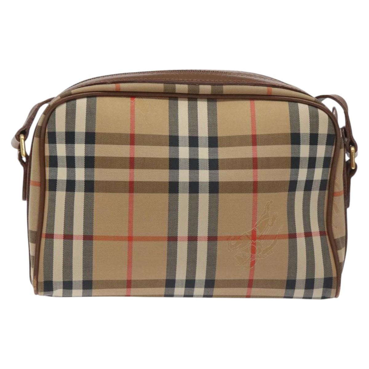 Burberrys Nova Check Shoulder Bag Canvas Beige Gold Auth BA3173