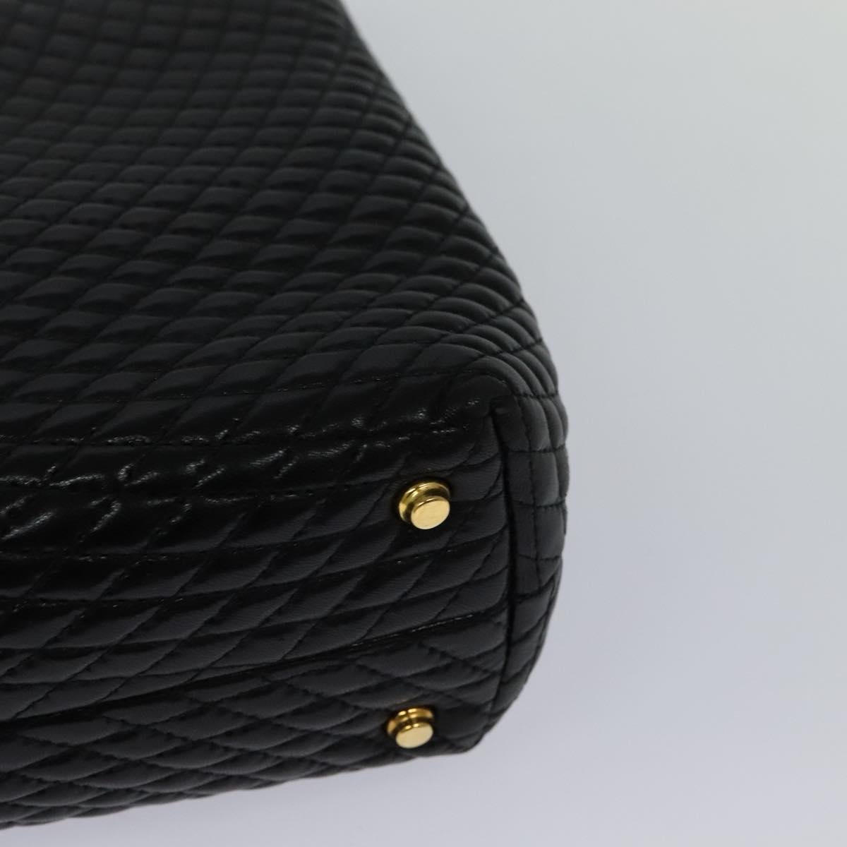 BALLY Quilted Hand Bag Leather Black Gold Auth BA3175