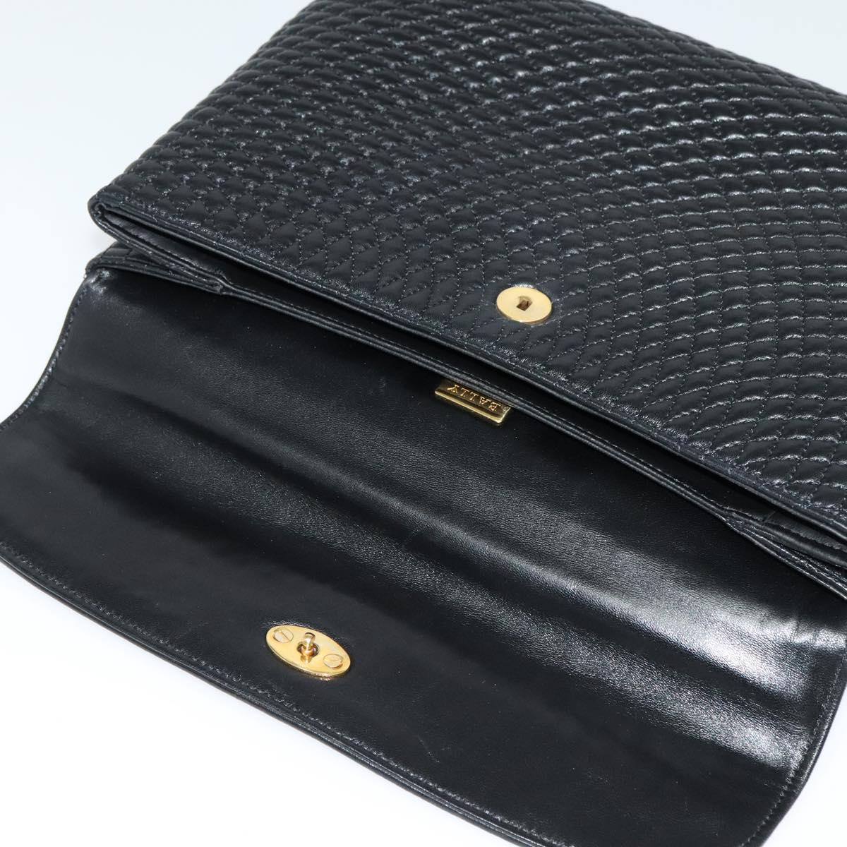 BALLY Quilted Hand Bag Leather Black Gold Auth BA3175