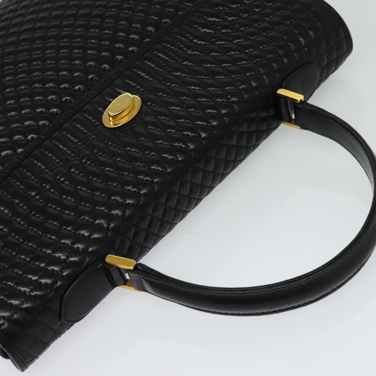 BALLY Quilted Hand Bag Leather Black Gold Auth BA3175