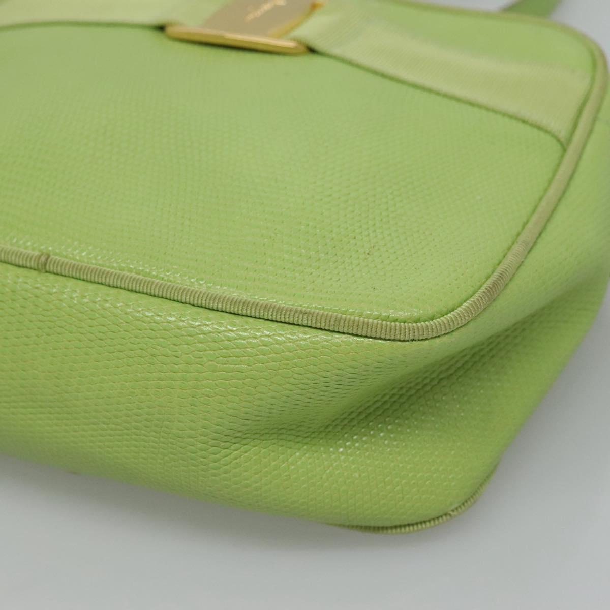 Salvatore Ferragamo Vala Shoulder Bag Leather Embossing Green Gold Auth BA320