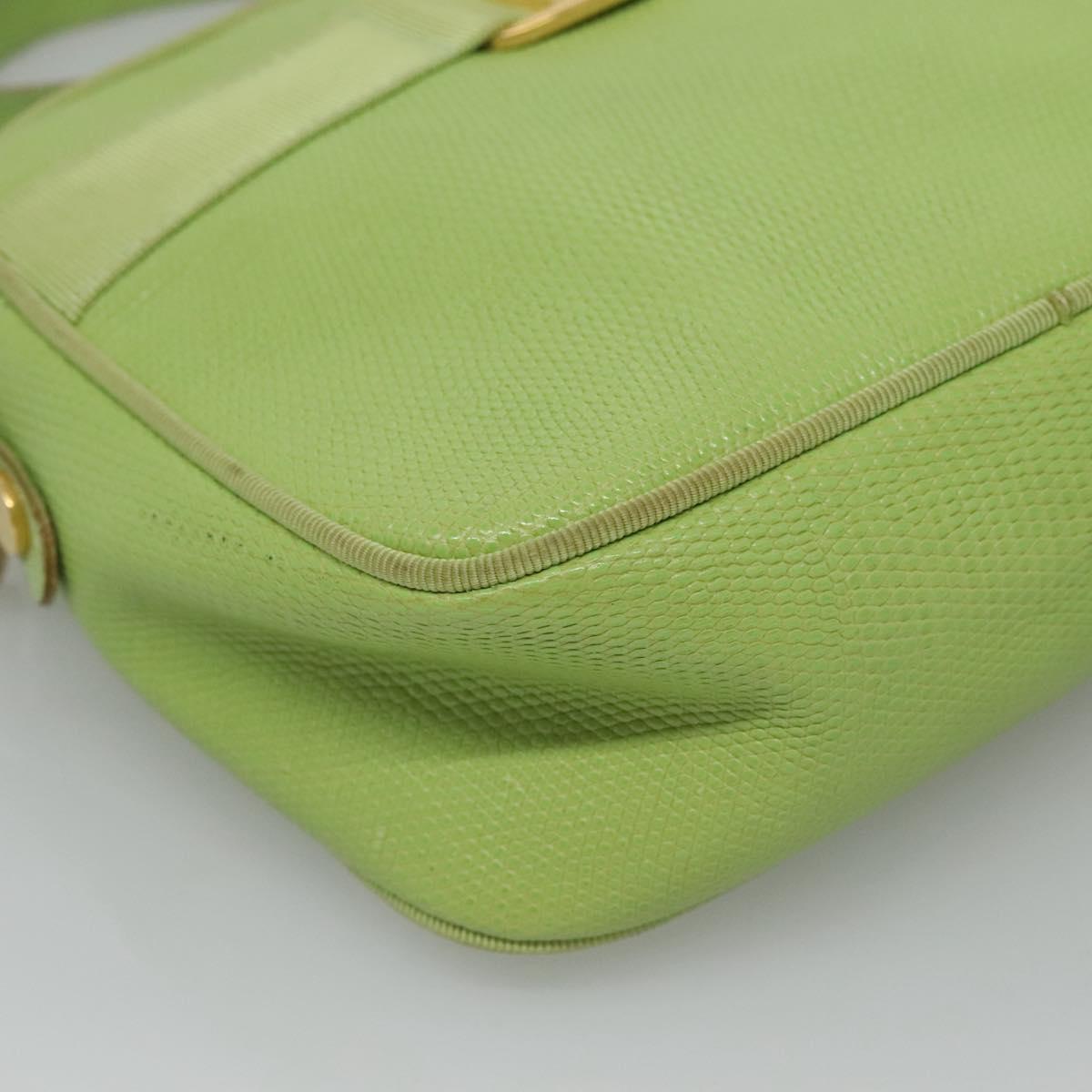 Salvatore Ferragamo Vala Shoulder Bag Leather Embossing Green Gold Auth BA320