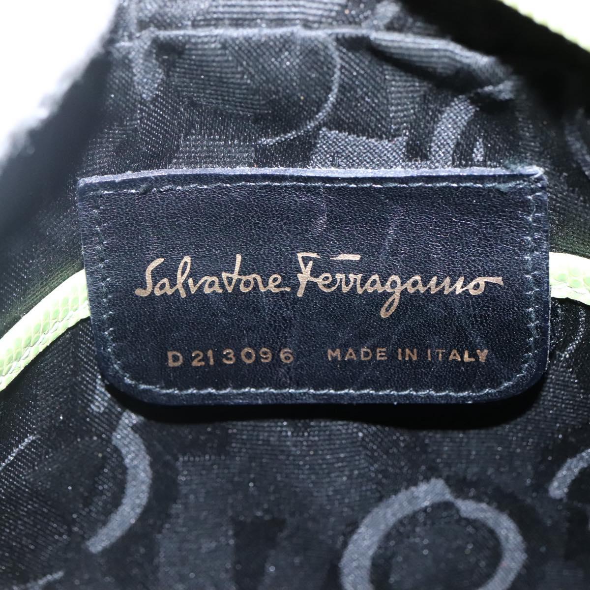 Salvatore Ferragamo Vala Shoulder Bag Leather Embossing Green Gold Auth BA320
