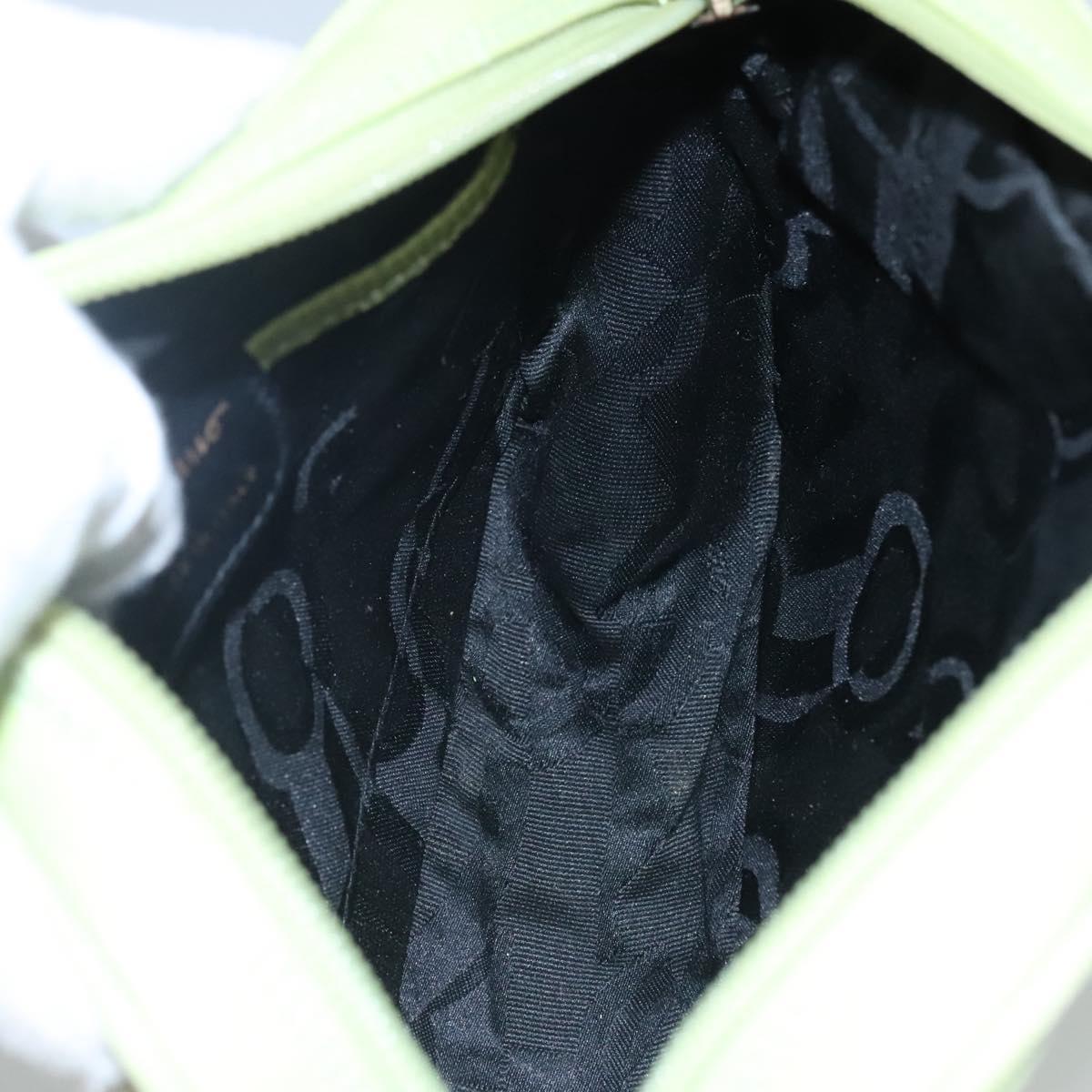 Salvatore Ferragamo Vala Shoulder Bag Leather Embossing Green Gold Auth BA320