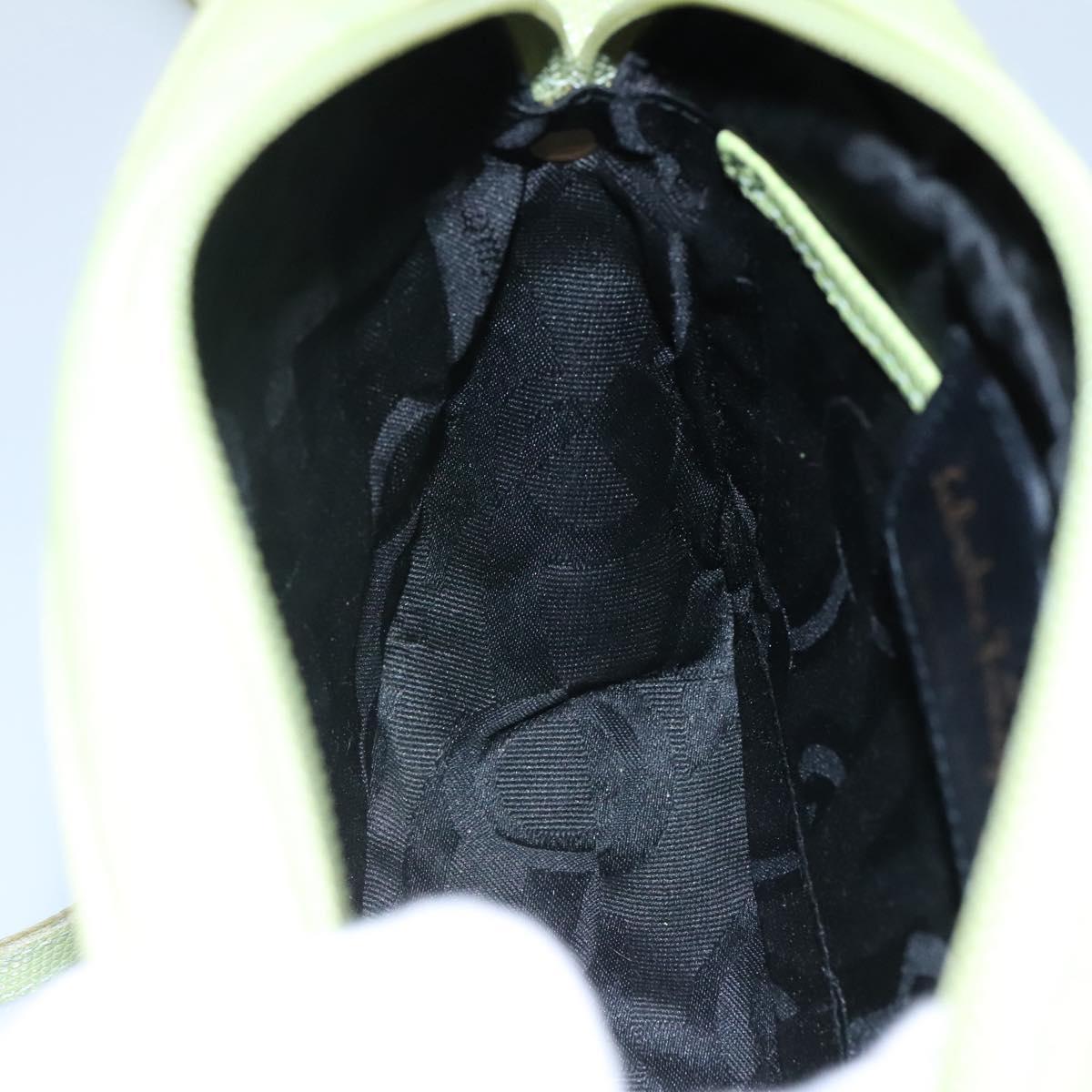 Salvatore Ferragamo Vala Shoulder Bag Leather Embossing Green Gold Auth BA320