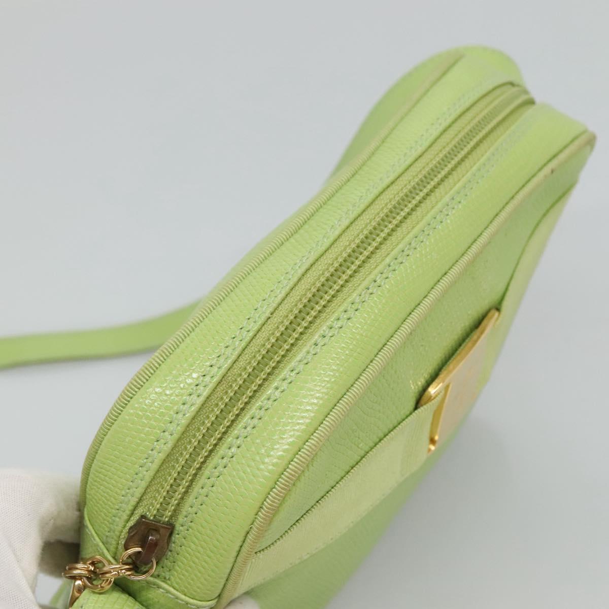 Salvatore Ferragamo Vala Shoulder Bag Leather Embossing Green Gold Auth BA320