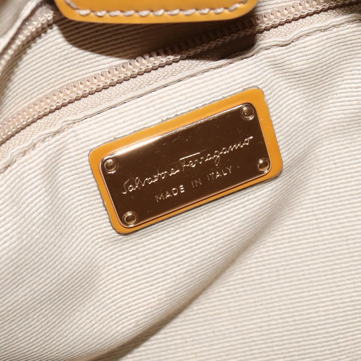 Salvatore Ferragamo Vala Shoulder Bag Nylon Beige Gold Auth BA3215
