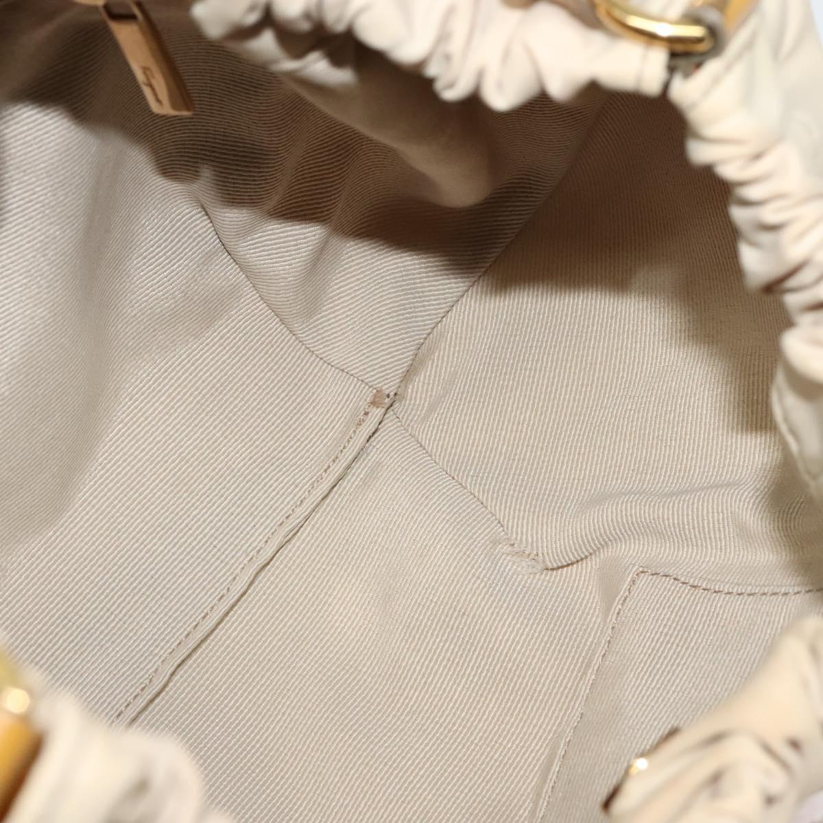 Salvatore Ferragamo Vala Shoulder Bag Nylon Beige Gold Auth BA3215