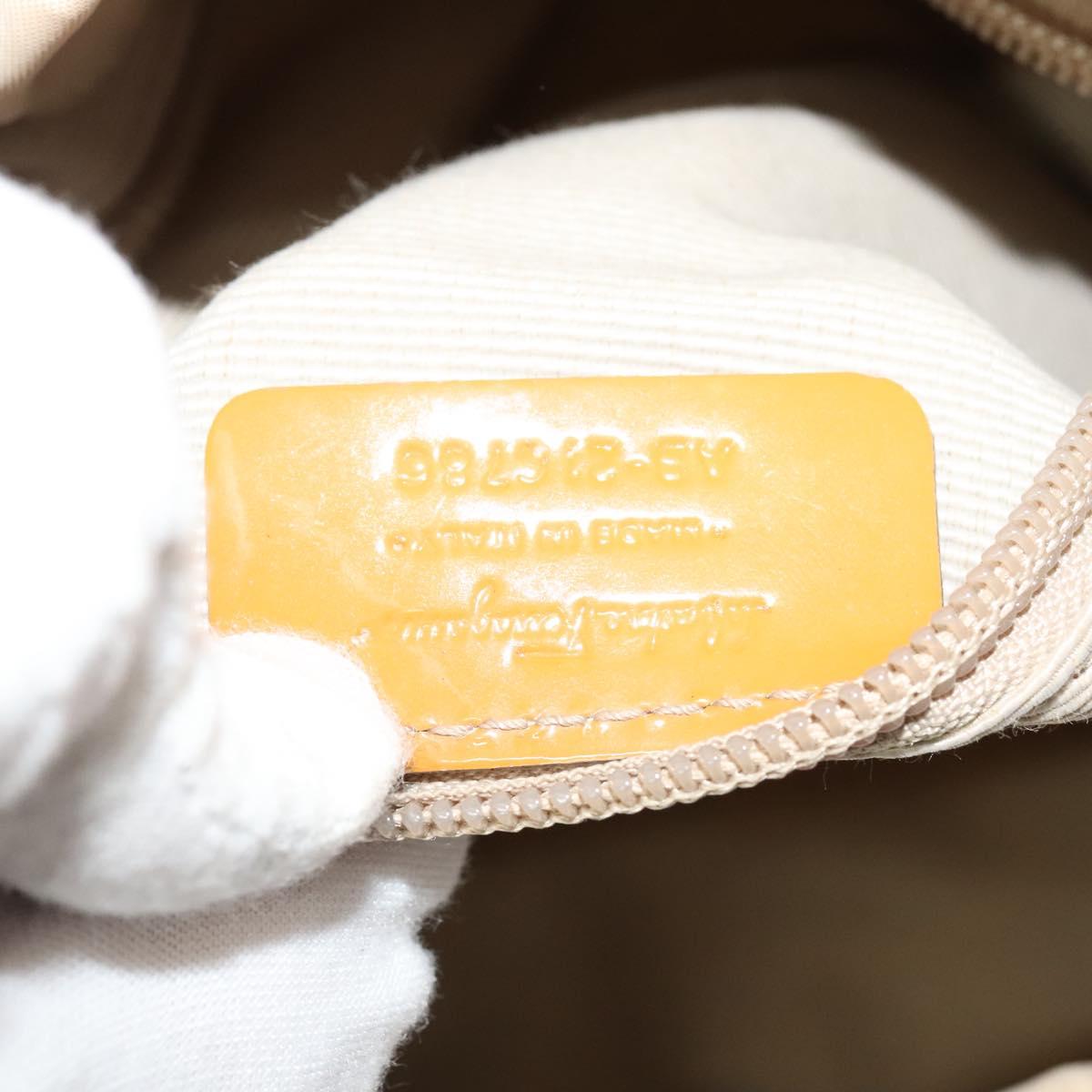 Salvatore Ferragamo Vala Shoulder Bag Nylon Beige Gold Auth BA3215