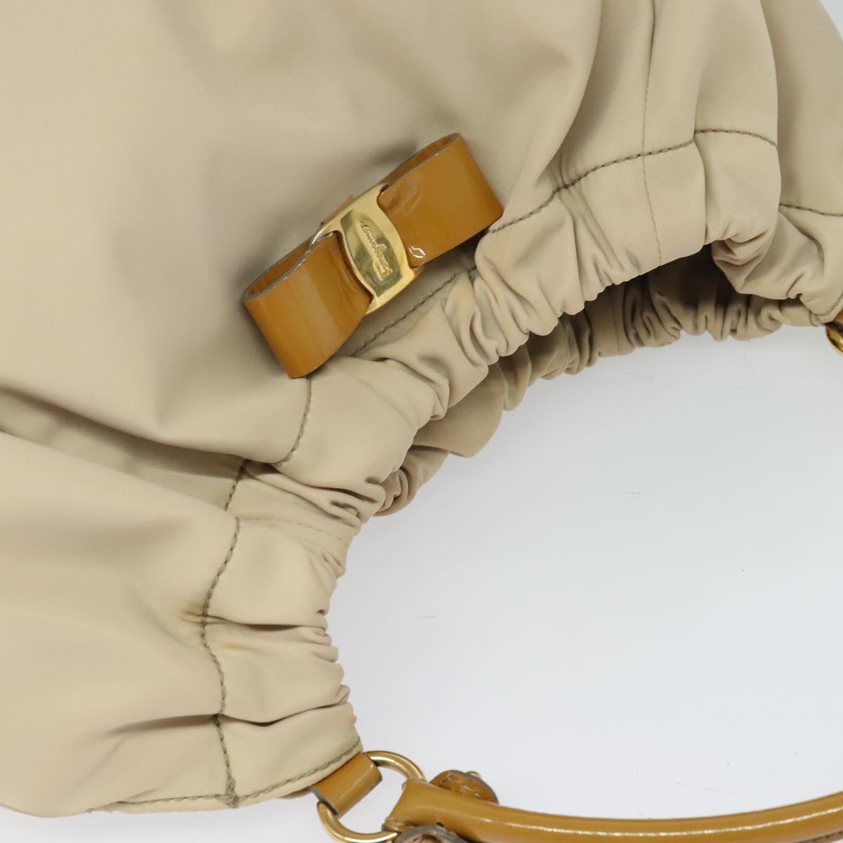 Salvatore Ferragamo Vala Shoulder Bag Nylon Beige Gold Auth BA3215