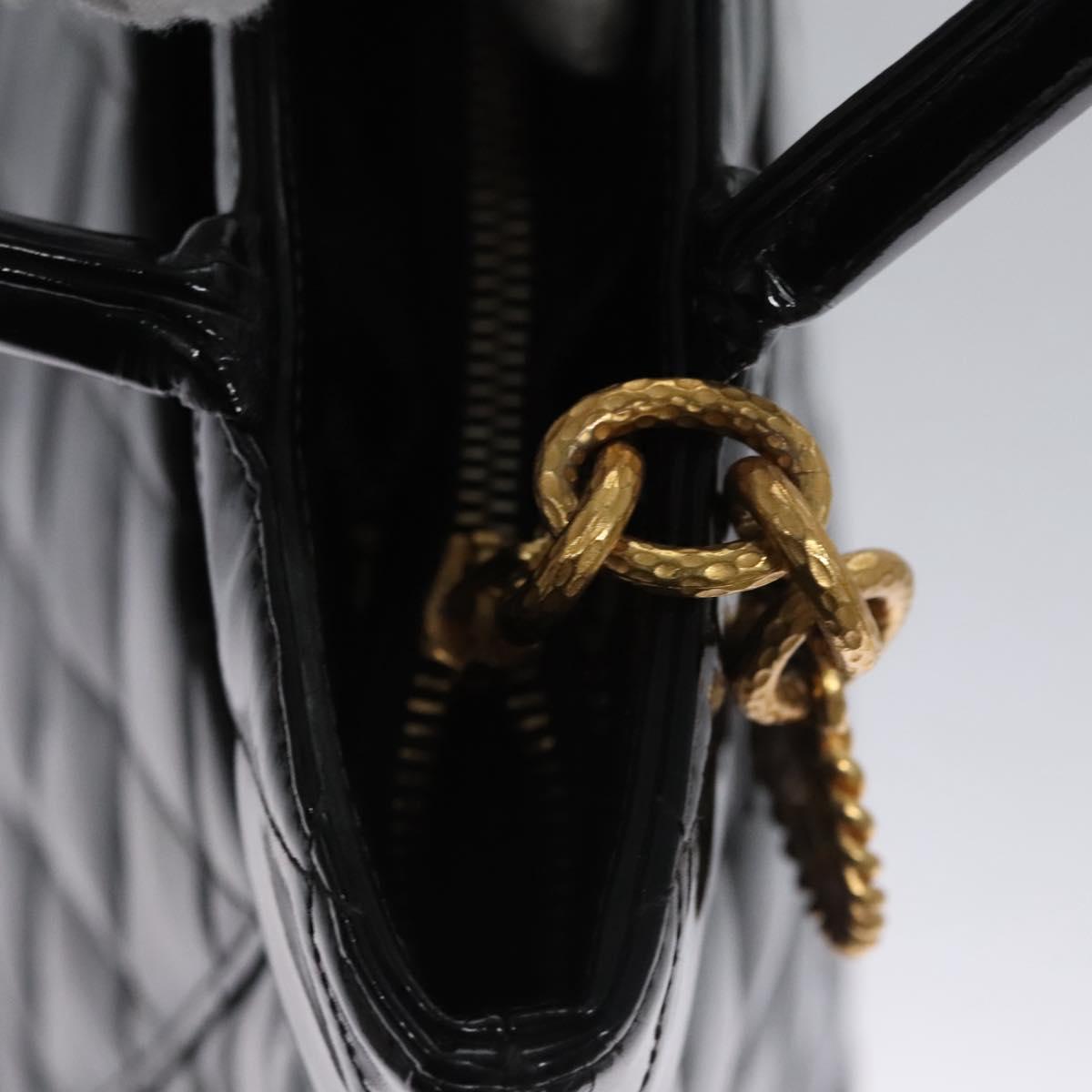 CHANEL Matelasse Tote Bag Patent leather Black CC Auth BA322