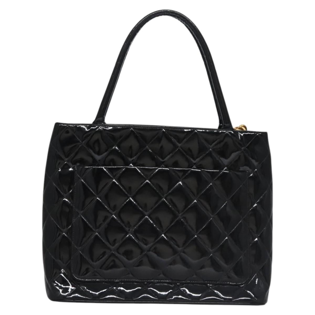 CHANEL Matelasse Tote Bag Patent leather Black CC Auth BA322