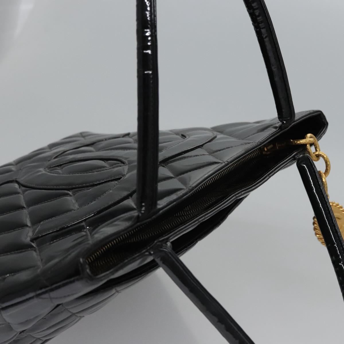 CHANEL Matelasse Tote Bag Patent leather Black CC Auth BA322
