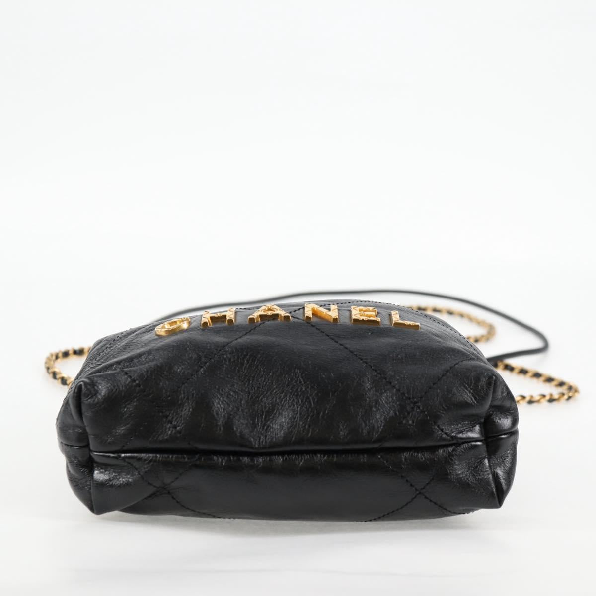CHANEL Chain Chanel 22 Shoulder Bag Leather Black Gold CC Auth BA3220SM