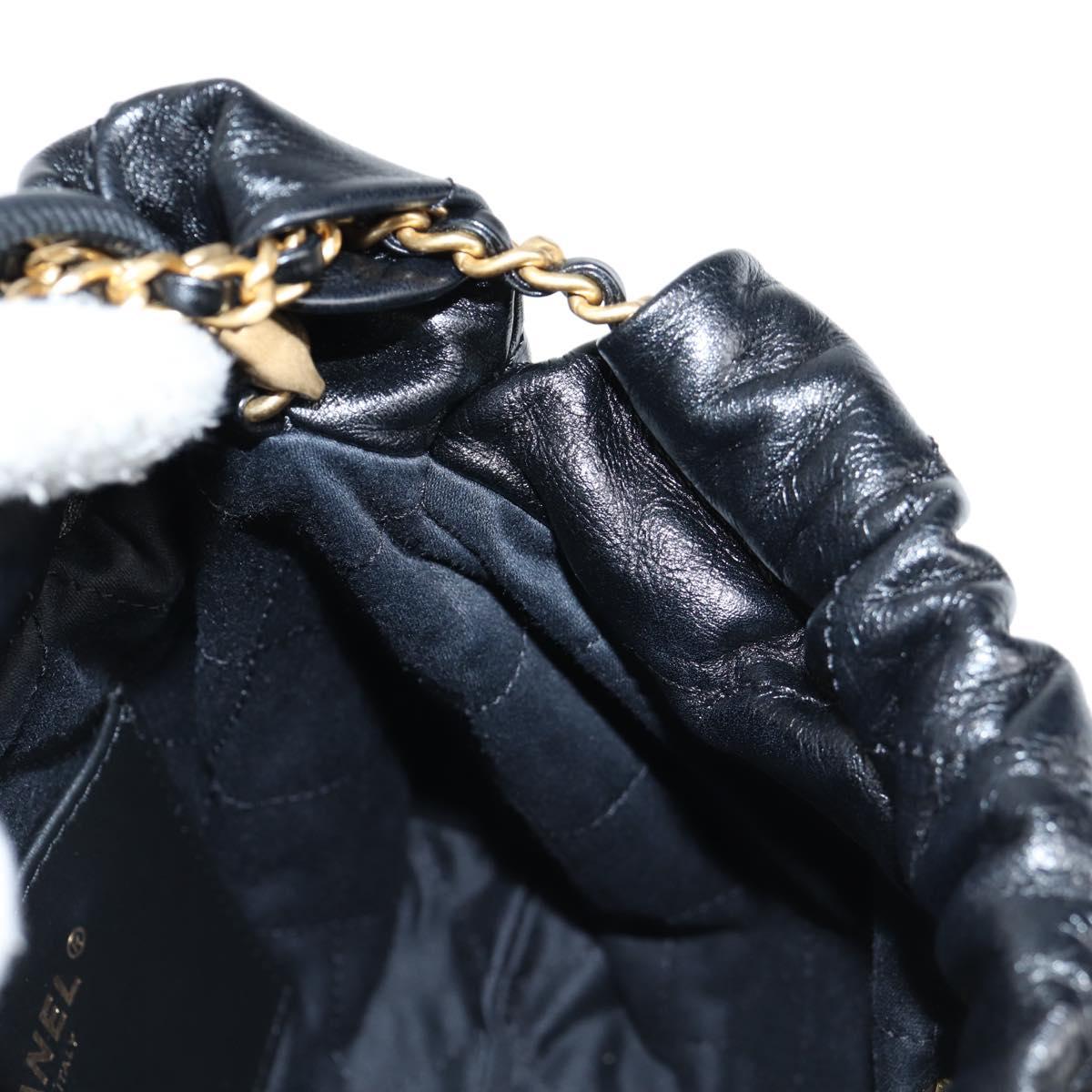 CHANEL Chain Chanel 22 Shoulder Bag Leather Black Gold CC Auth BA3220SM