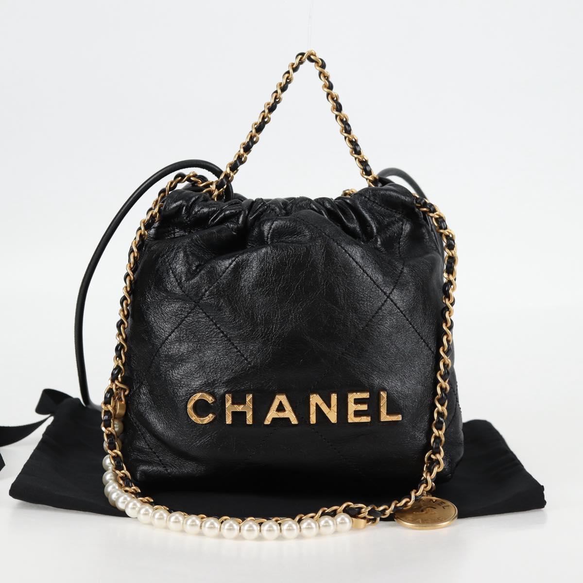 CHANEL Chain Chanel 22 Shoulder Bag Leather Black Gold CC Auth BA3220SM