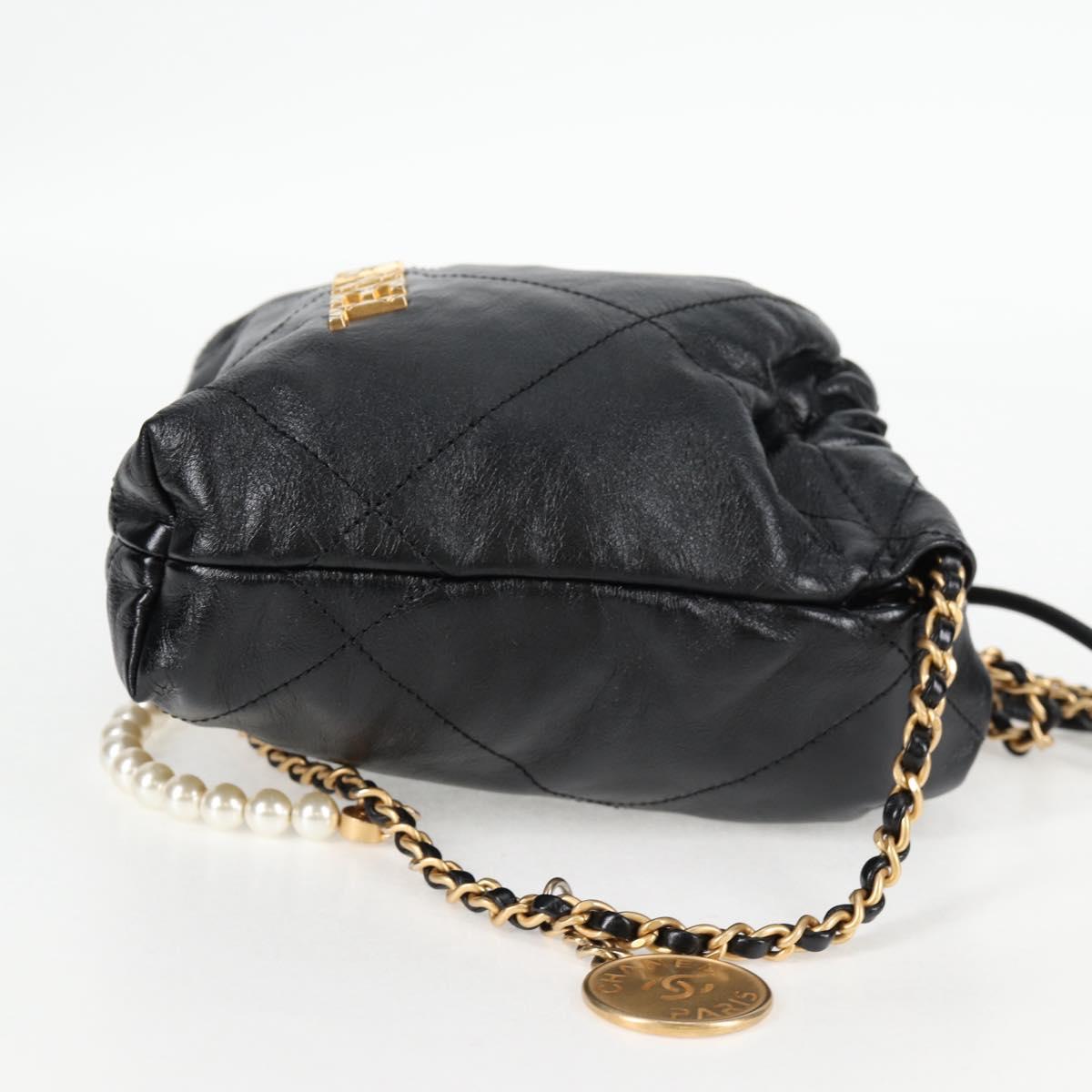 CHANEL Chain Chanel 22 Shoulder Bag Leather Black Gold CC Auth BA3220SM