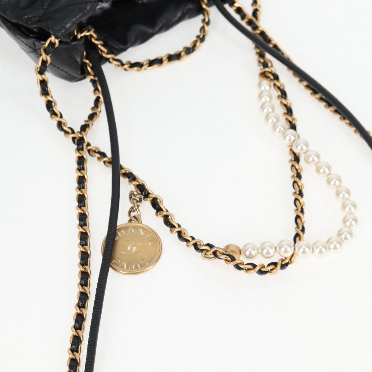 CHANEL Chain Chanel 22 Shoulder Bag Leather Black Gold CC Auth BA3220SM