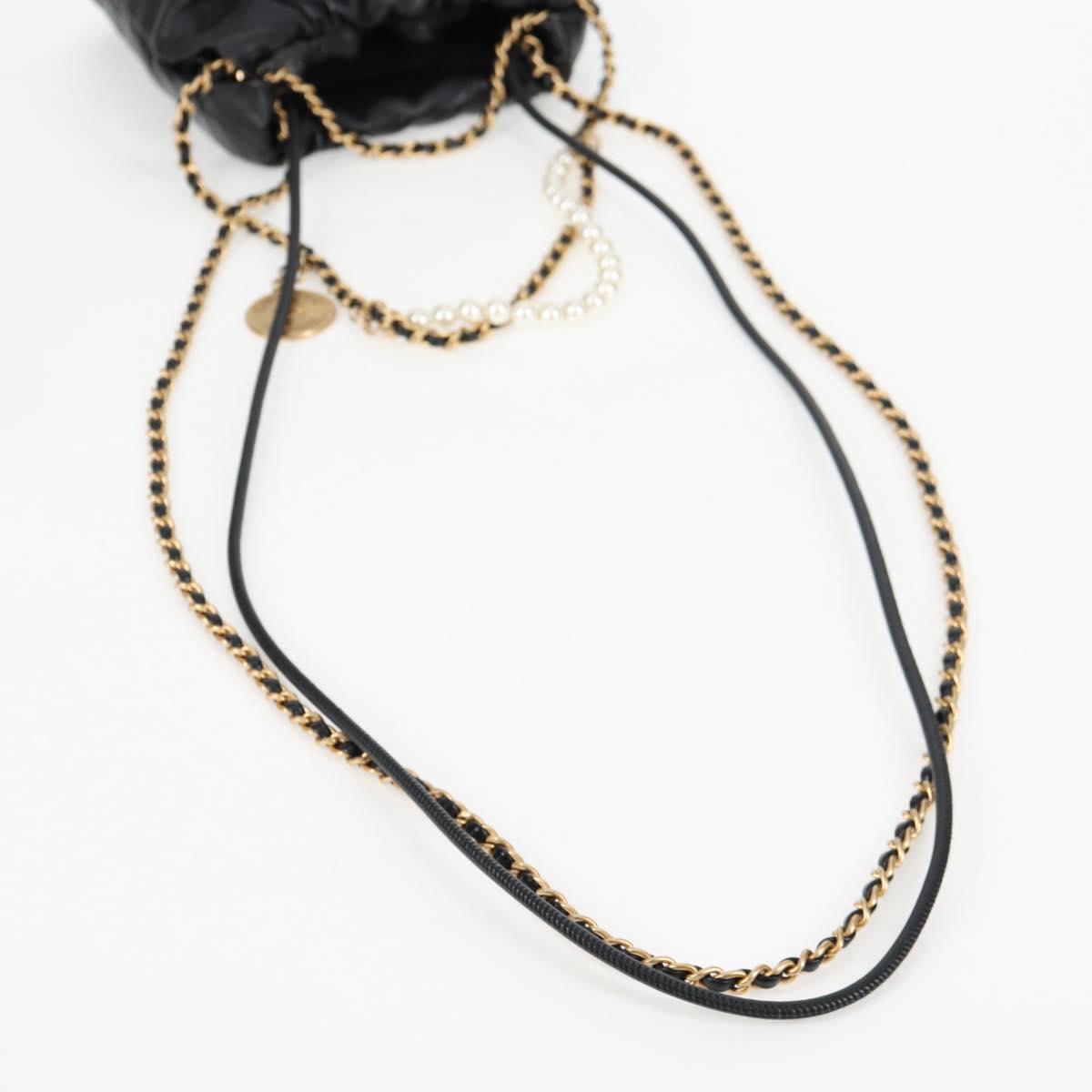 CHANEL Chain Chanel 22 Shoulder Bag Leather Black Gold CC Auth BA3220SM