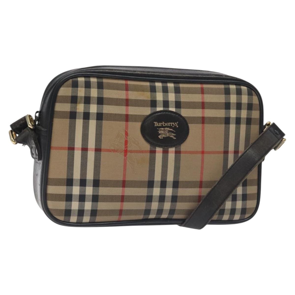 Burberrys Nova Check Shoulder Bag Canvas Beige Auth BA3222
