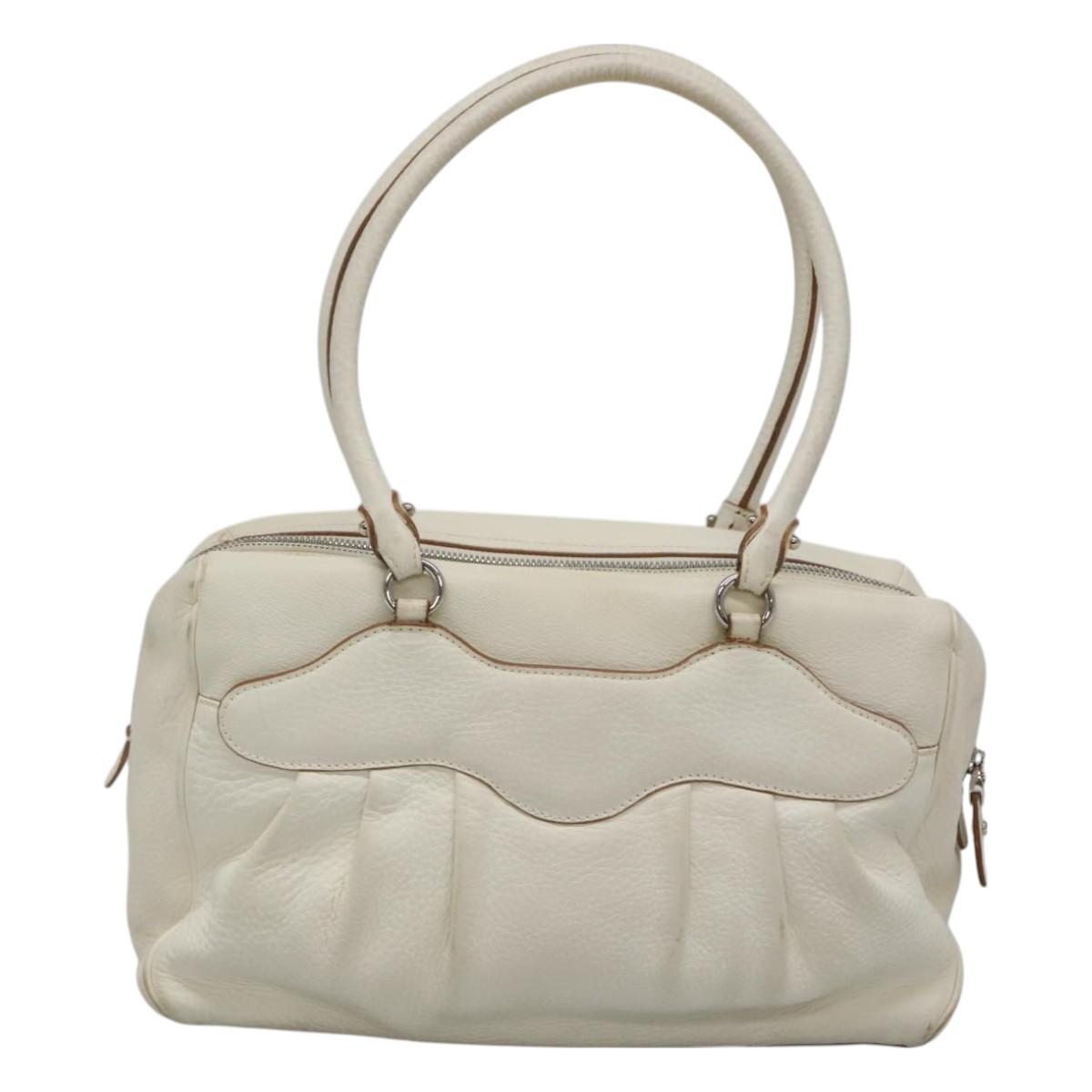 Salvatore Ferragamo Gancini Shoulder Bag Leather White Silver Auth BA3224