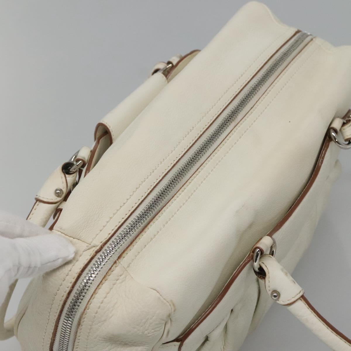 Salvatore Ferragamo Gancini Shoulder Bag Leather White Silver Auth BA3224