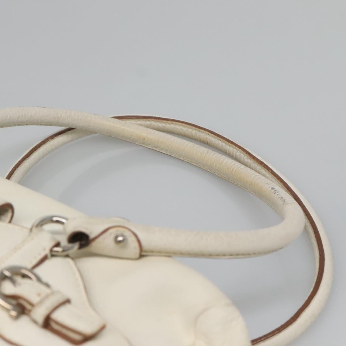 Salvatore Ferragamo Gancini Shoulder Bag Leather White Silver Auth BA3224