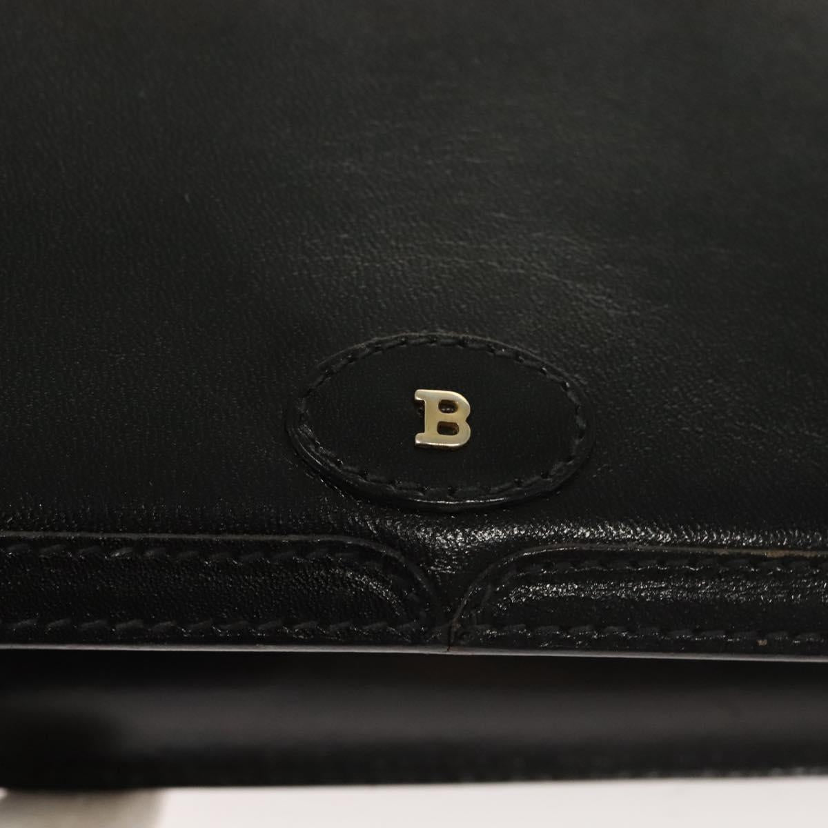 BALLY Wallet Chain Shoulder Bag Leather Gold Black Auth BA3241