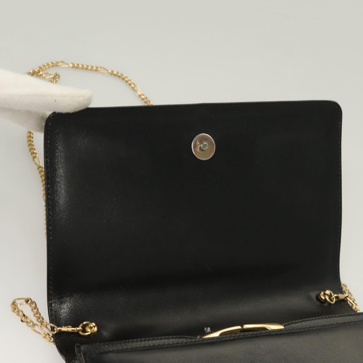 BALLY Wallet Chain Shoulder Bag Leather Gold Black Auth BA3241