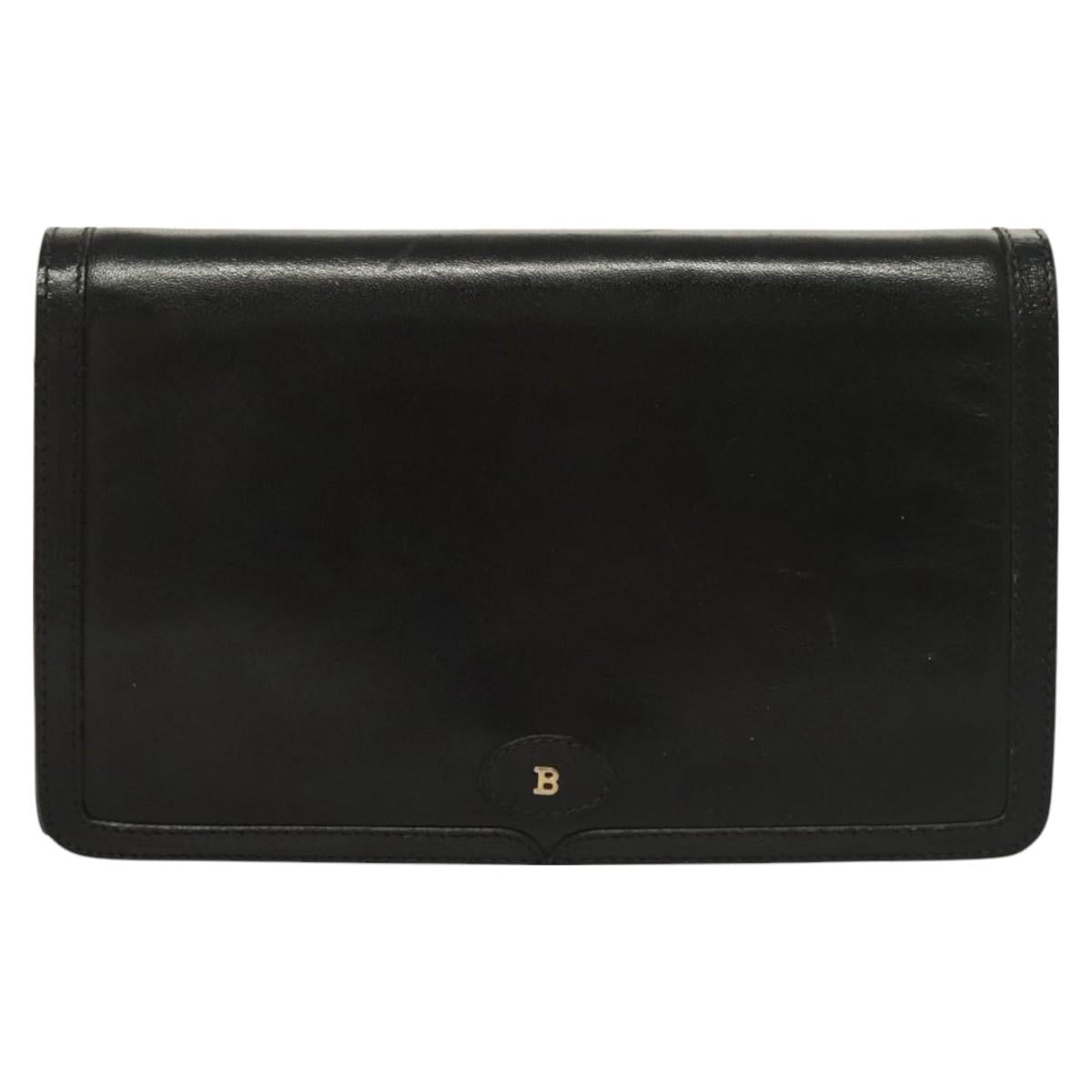 BALLY Wallet Chain Shoulder Bag Leather Gold Black Auth BA3241