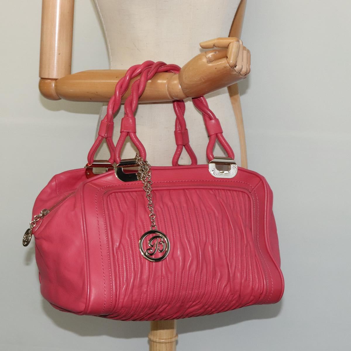 BALLY Hand Bag Leather Pink Gold Auth BA3242