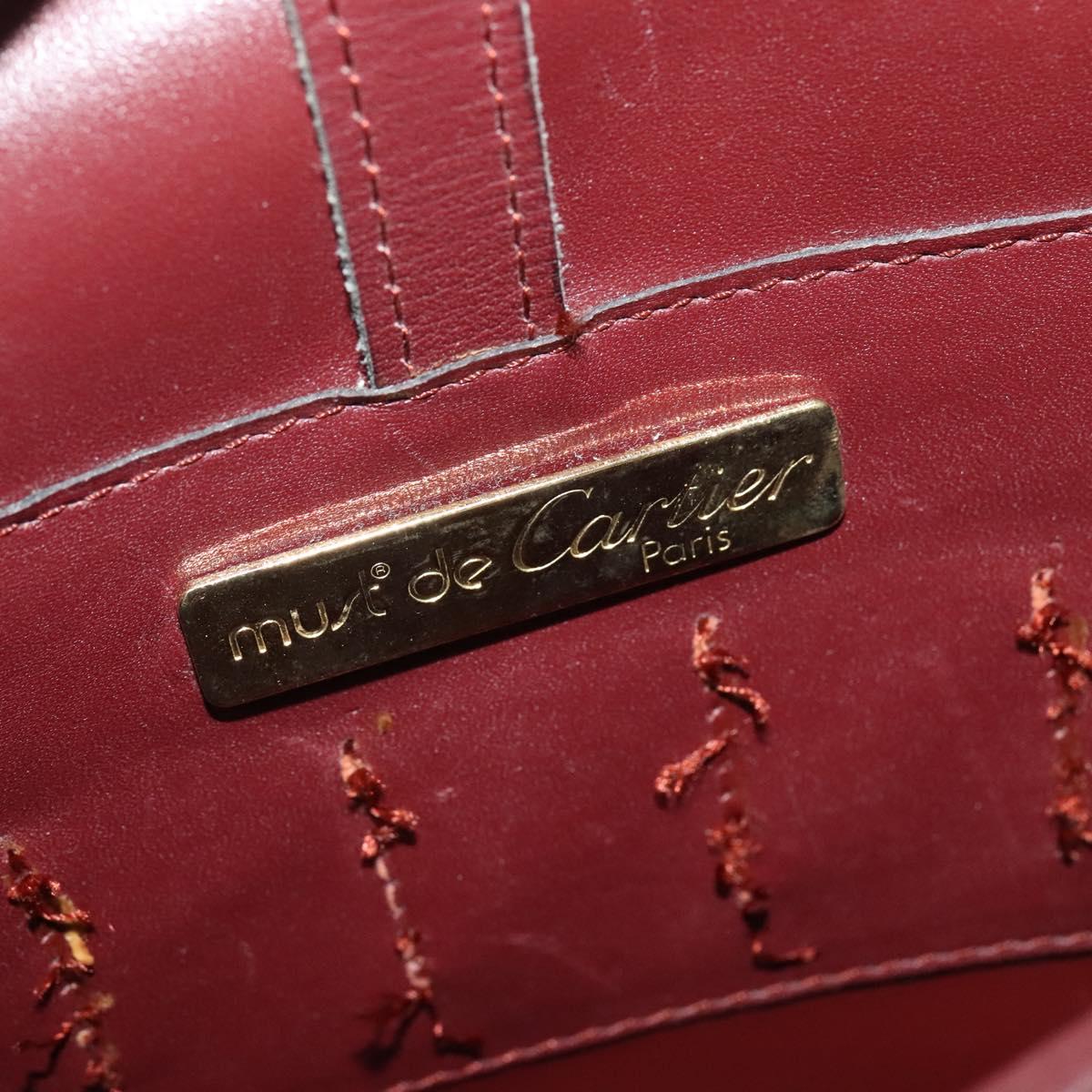 CARTIER Must Line Shoulder Bag Leather Bordeaux Gold Auth BA3243