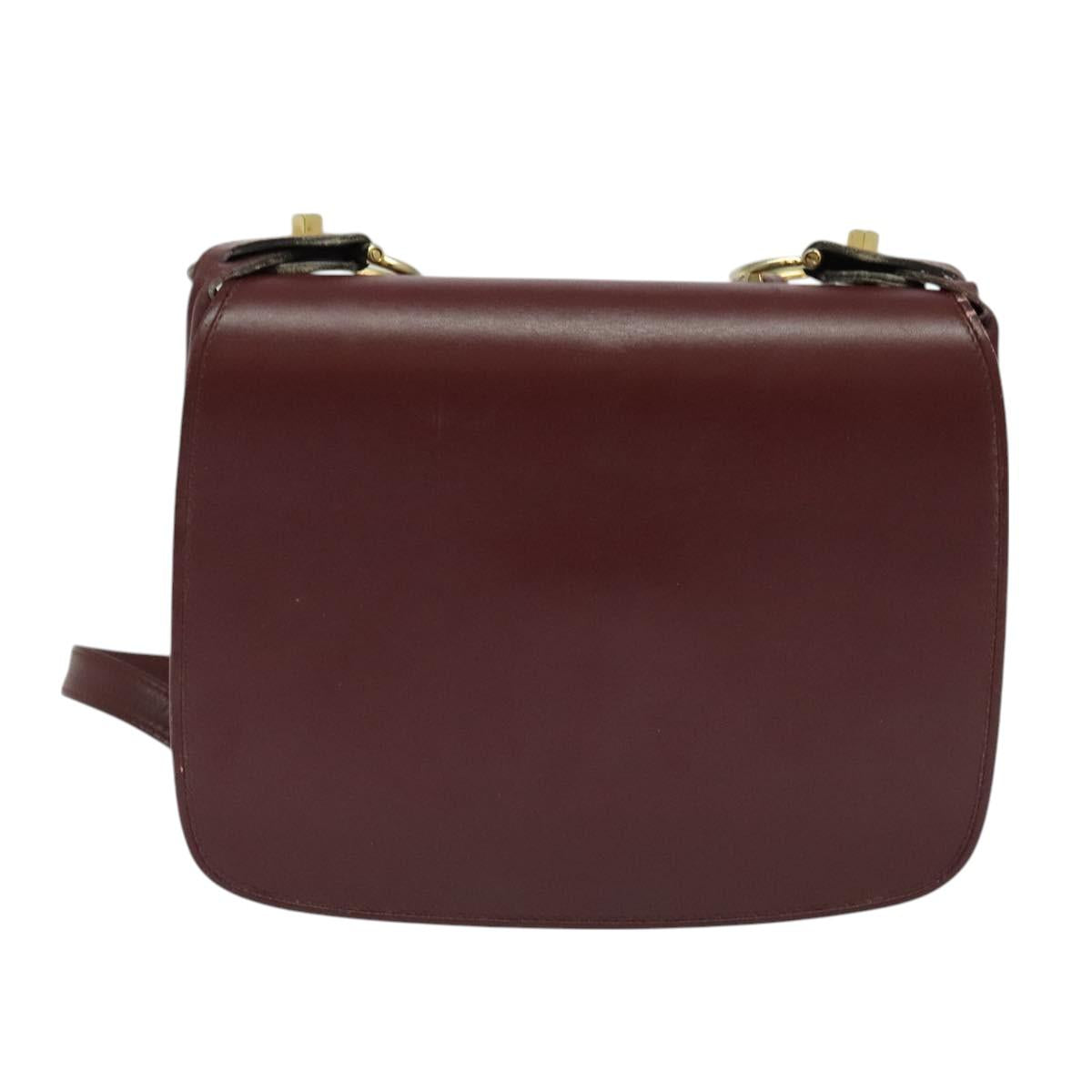 CARTIER Must Line Shoulder Bag Leather Bordeaux Gold Auth BA3243