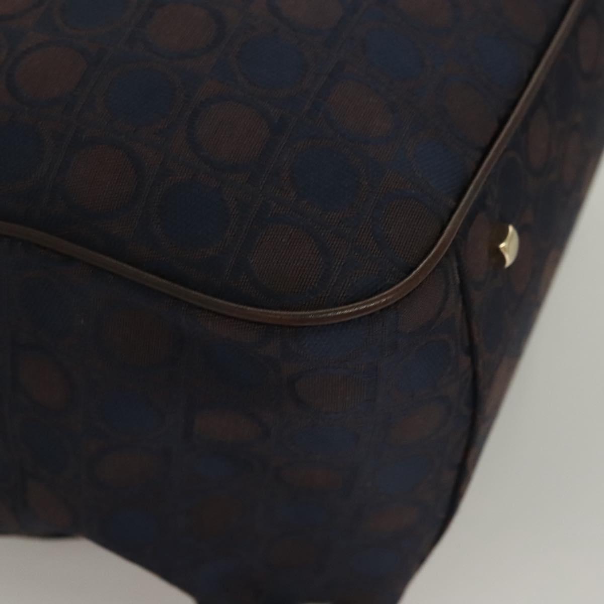 Salvatore Ferragamo Gancini Hand Bag Canvas Navy Gold Auth BA3244