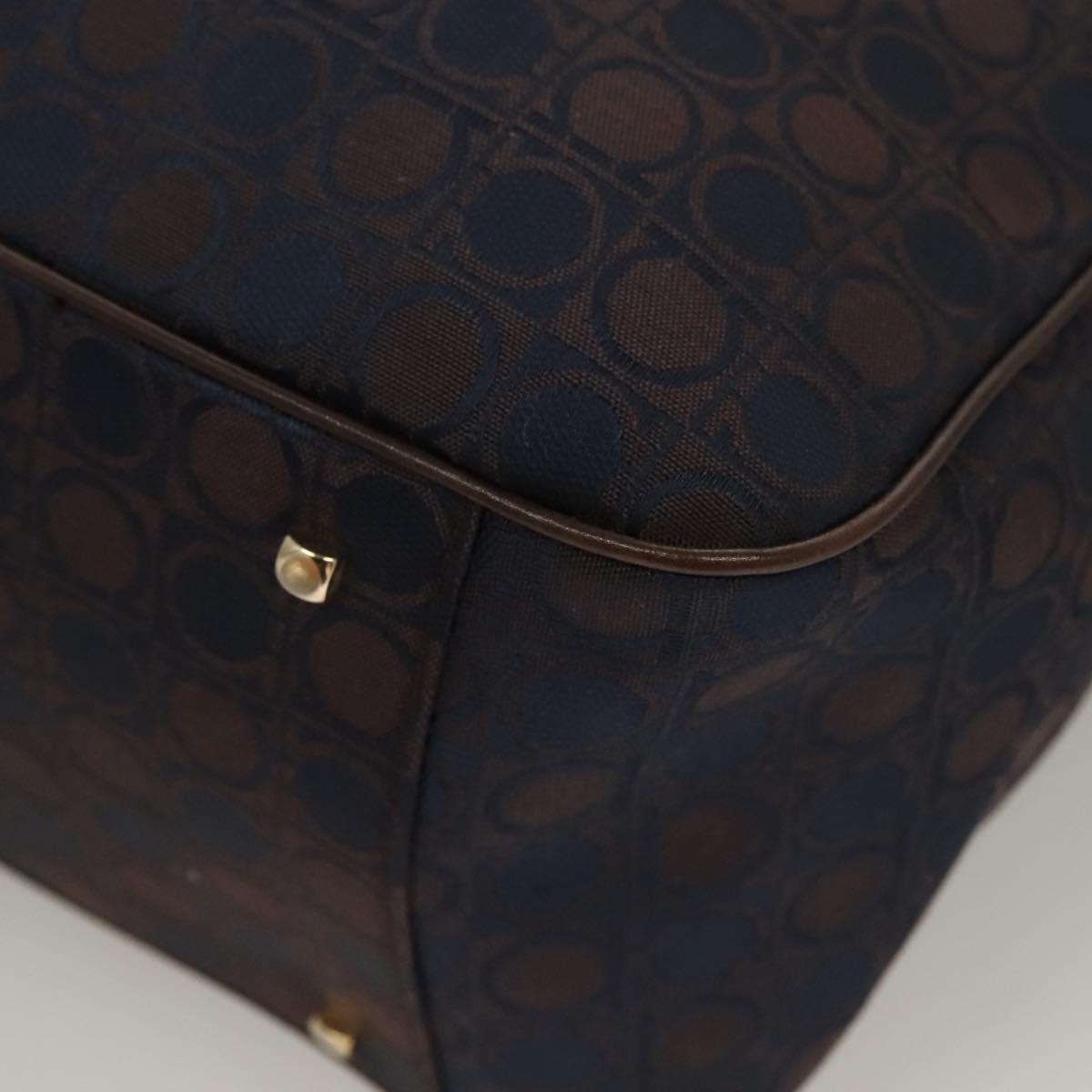 Salvatore Ferragamo Gancini Hand Bag Canvas Navy Gold Auth BA3244