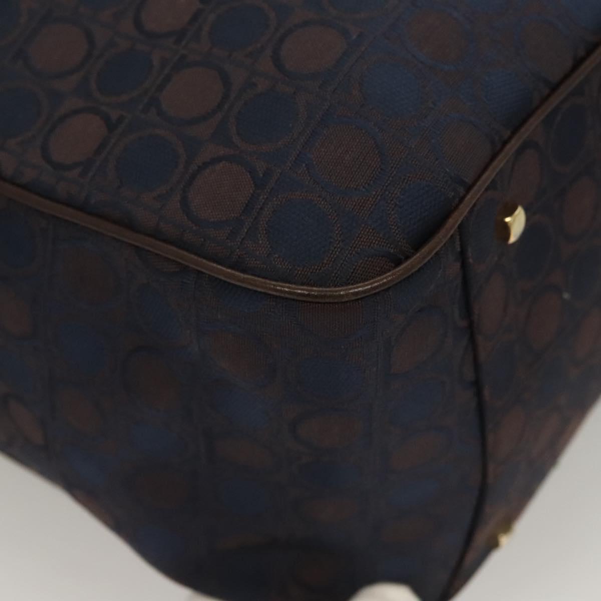 Salvatore Ferragamo Gancini Hand Bag Canvas Navy Gold Auth BA3244