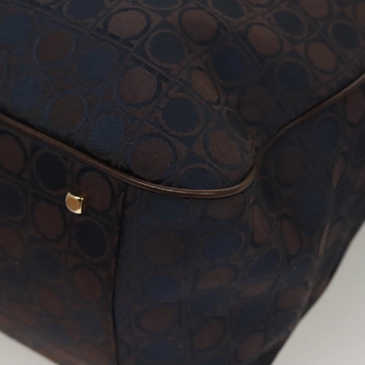 Salvatore Ferragamo Gancini Hand Bag Canvas Navy Gold Auth BA3244