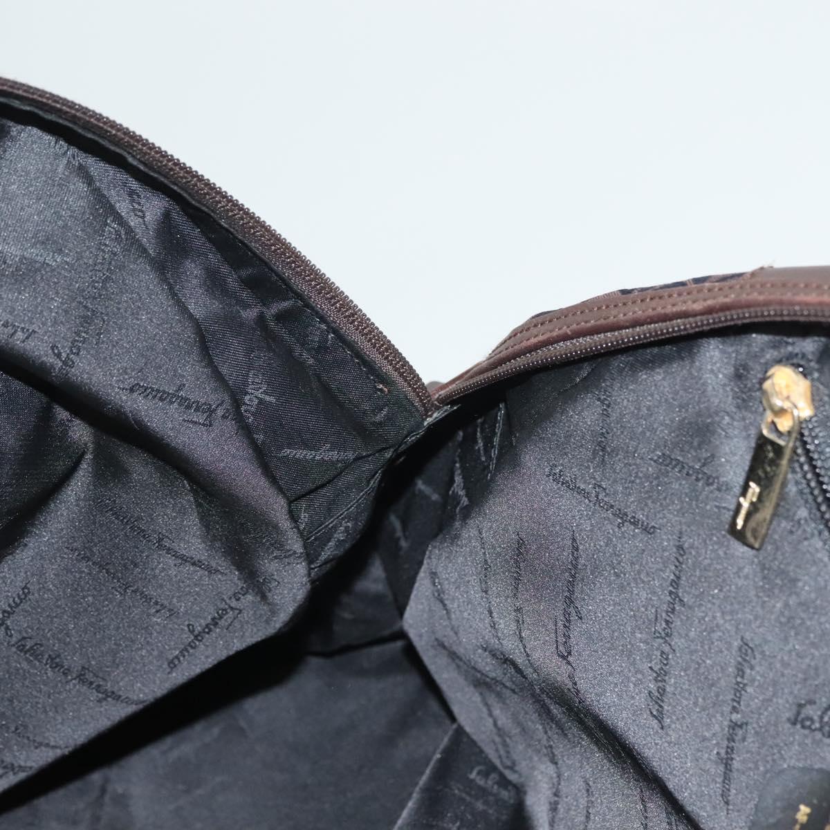 Salvatore Ferragamo Gancini Hand Bag Canvas Navy Gold Auth BA3244