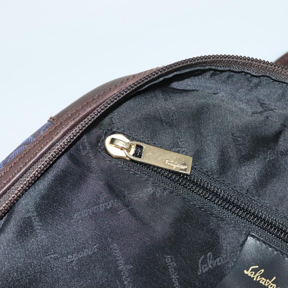 Salvatore Ferragamo Gancini Hand Bag Canvas Navy Gold Auth BA3244