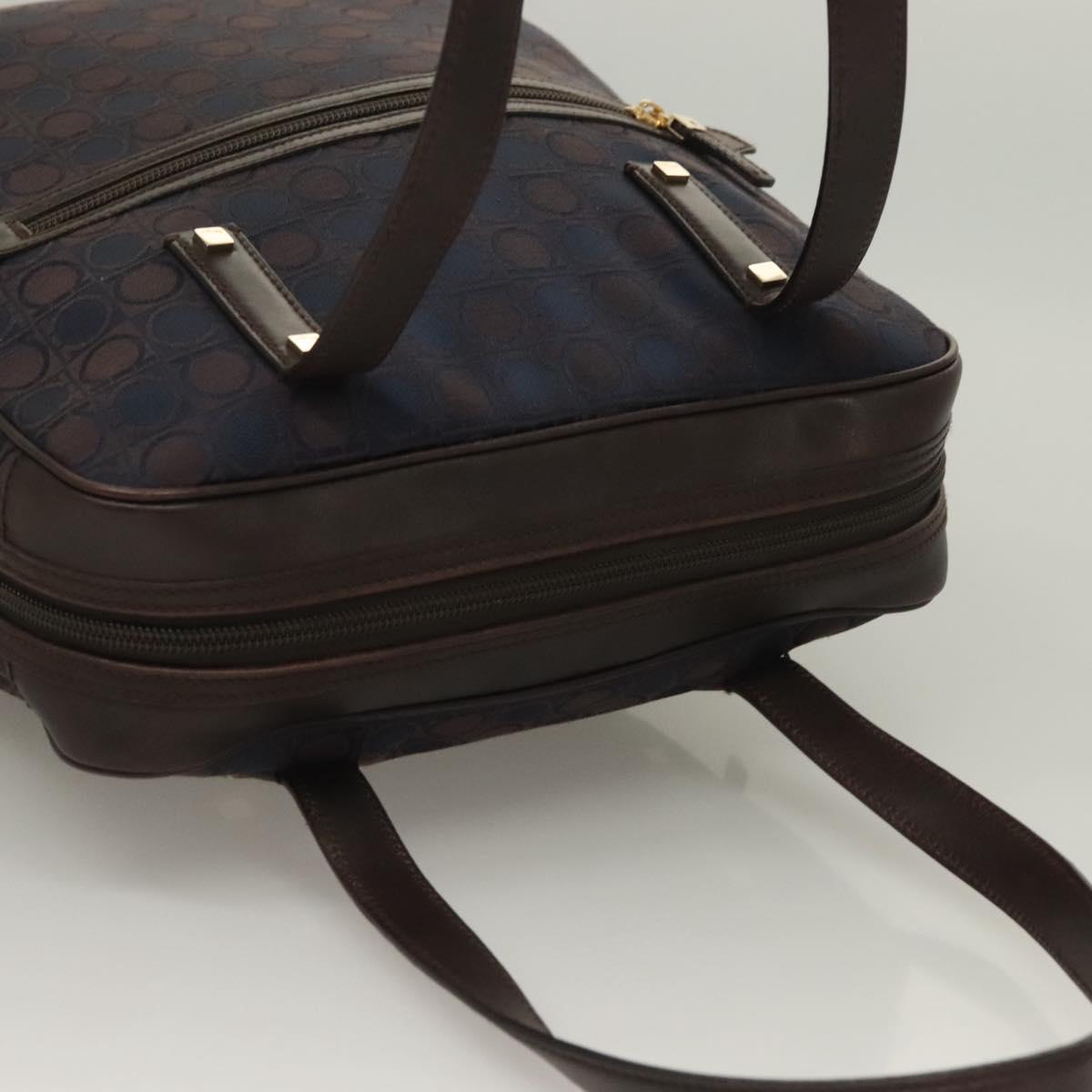 Salvatore Ferragamo Gancini Hand Bag Canvas Navy Gold Auth BA3244