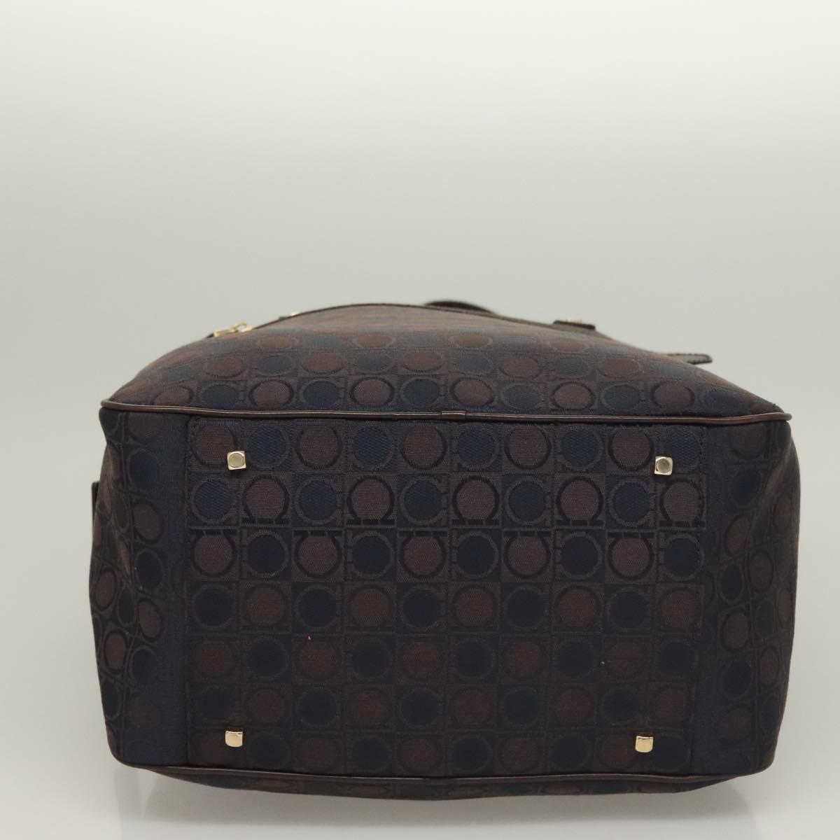 Salvatore Ferragamo Gancini Hand Bag Canvas Navy Gold Auth BA3244