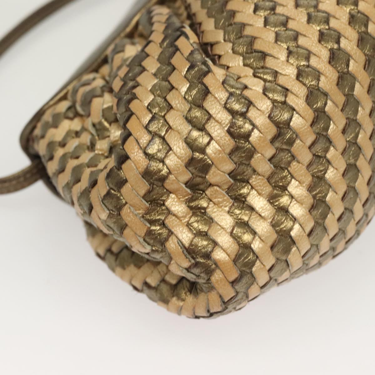 FENDI Shoulder Bag Leather Gold Auth BA3251
