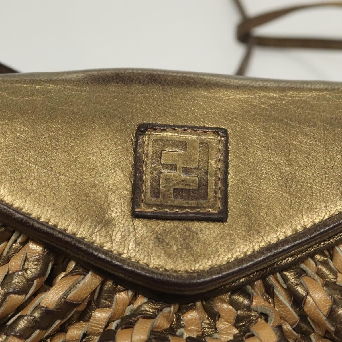 FENDI Shoulder Bag Leather Gold Auth BA3251