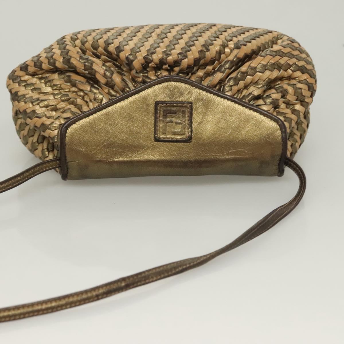 FENDI Shoulder Bag Leather Gold Auth BA3251